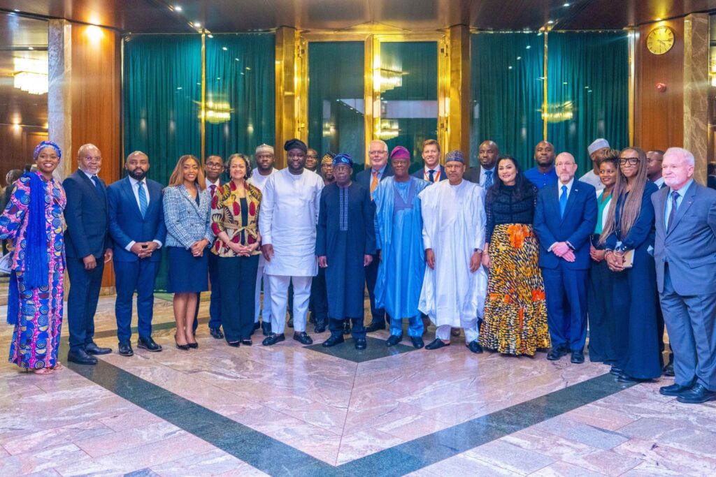 Tinubu Receiving a delegation from the Corporate Council on Africa (CCA) led by Florizelle Liser, CCA’s President and Chief Executive Officer, in Abuja